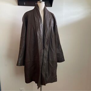 Vintage Chocolate Brown Leather Open Front Blazer